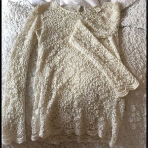 Cream Mesh Embroidered Top